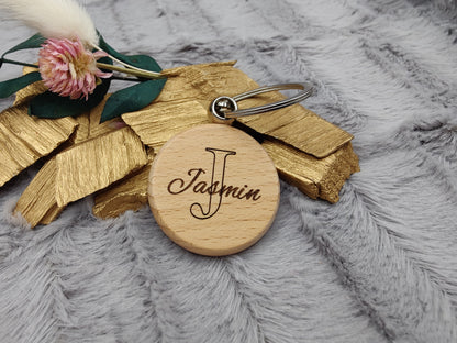 Schlüsselanhänger Holzscheibe personalisiert mit Namen Holz 40 mm Wunschgravur ideales Geschenk Geschenkidee Geschenk