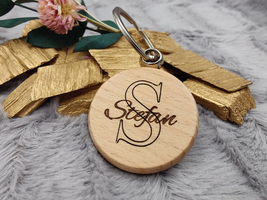 Schlüsselanhänger Holzscheibe personalisiert mit Namen Holz 40 mm Wunschgravur ideales Geschenk Geschenkidee Geschenk