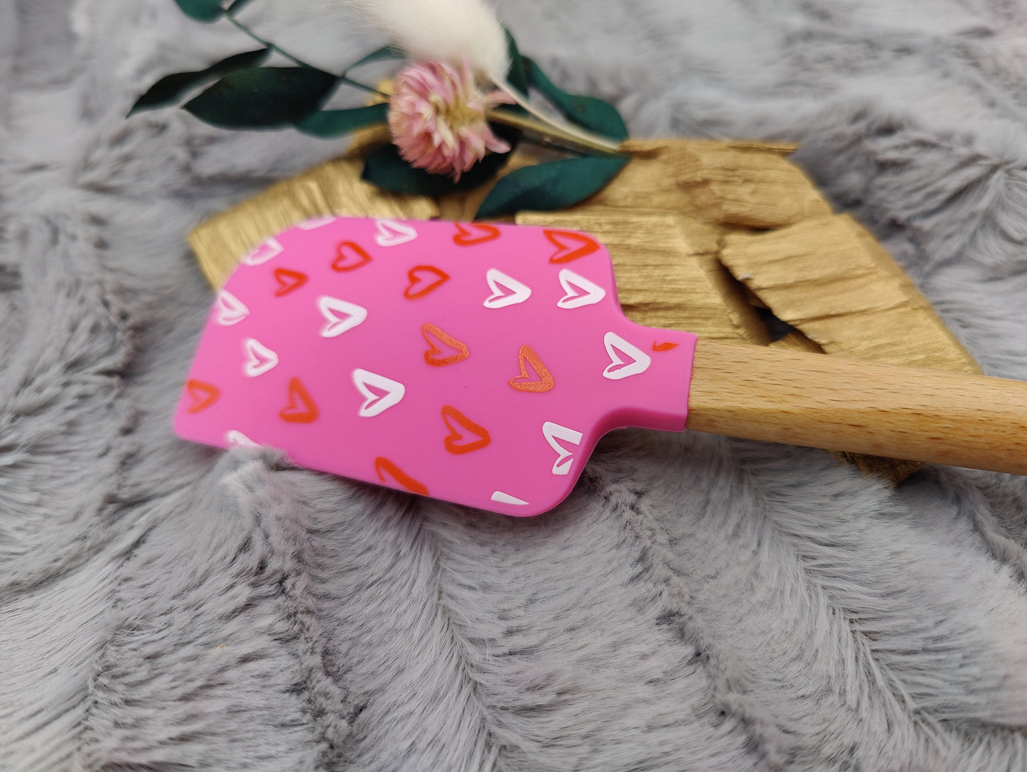 Teigschaber Silikonspatel pink Herz Herzen  backen, kochen ca. 23 cm lang mit Wunschgravur personalisiert Geschenk