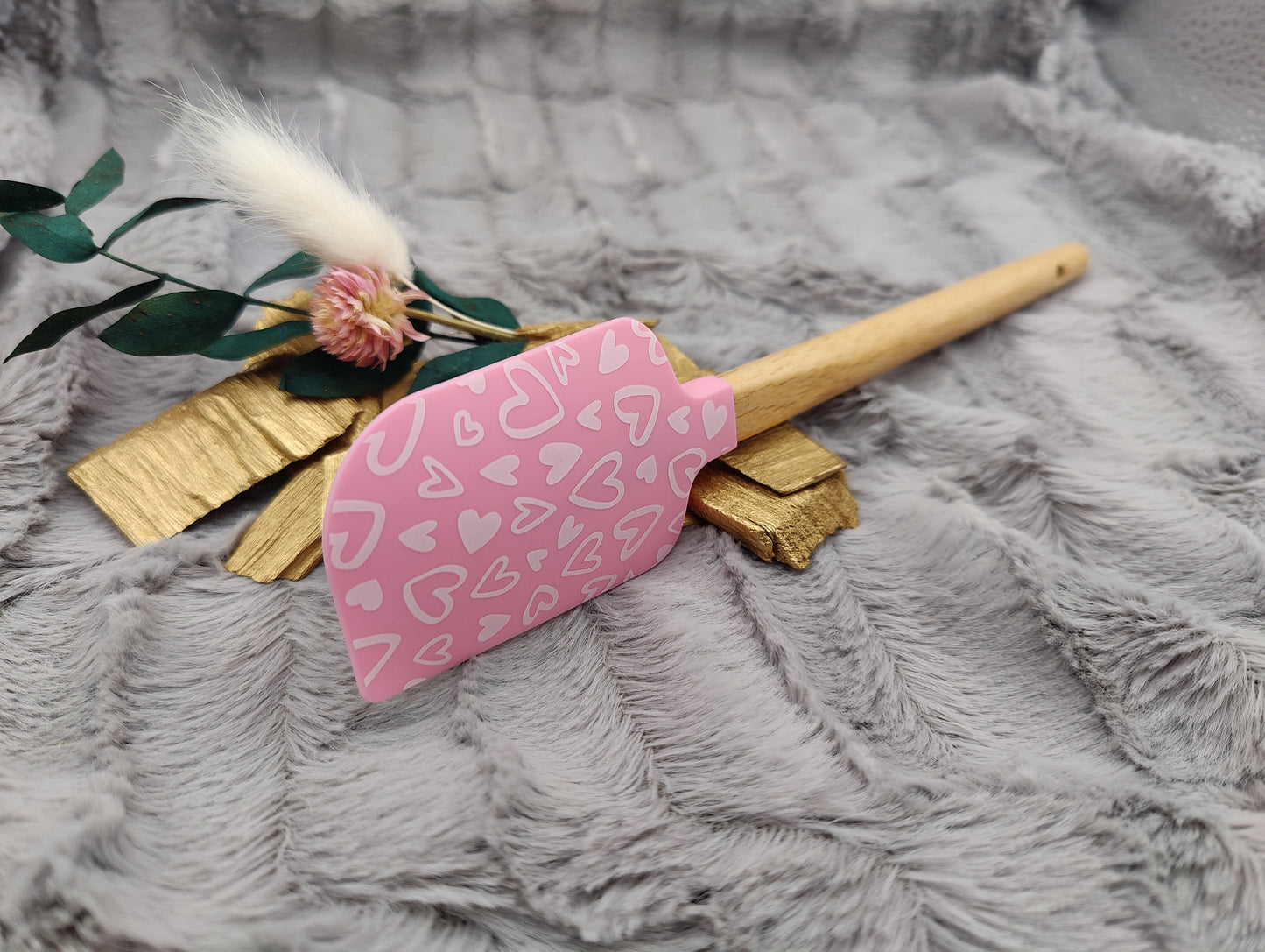 Teigschaber Silikonspatel rosa Herz Herzen  backen, kochen ca. 23 cm lang mit Wunschgravur personalisiert Geschenk