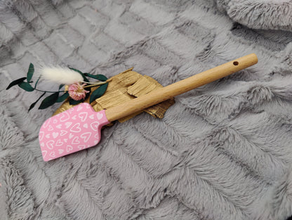 Teigschaber Silikonspatel rosa Herz Herzen  backen, kochen ca. 23 cm lang mit Wunschgravur personalisiert Geschenk