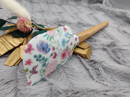 Teigschaber Silikonspatel weiß Blumenmuster floral  backen, kochen ca. 23 cm lang mit Wunschgravur personalisiert Geschenk