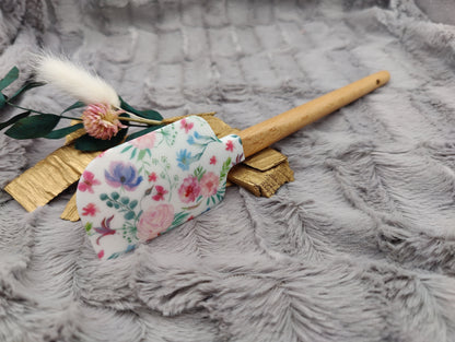 Teigschaber Silikonspatel weiß Blumenmuster floral  backen, kochen ca. 23 cm lang mit Wunschgravur personalisiert Geschenk