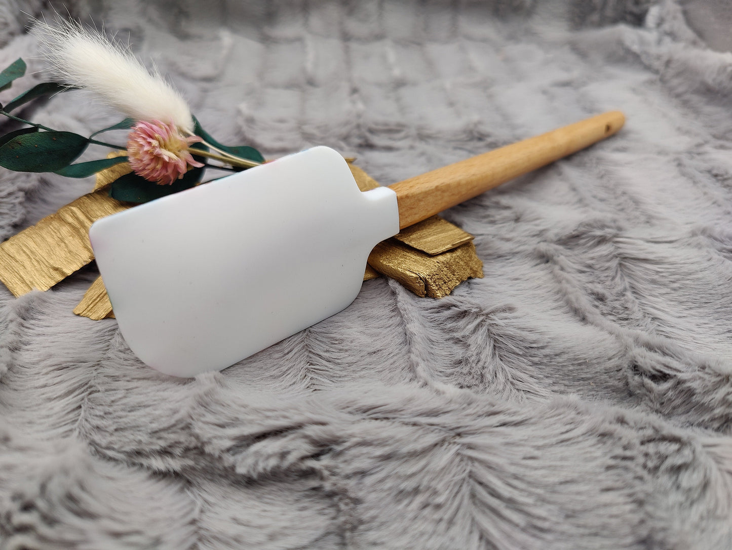 Teigschaber Silikonspatel weiß Blumenmuster floral  backen, kochen ca. 23 cm lang mit Wunschgravur personalisiert Geschenk