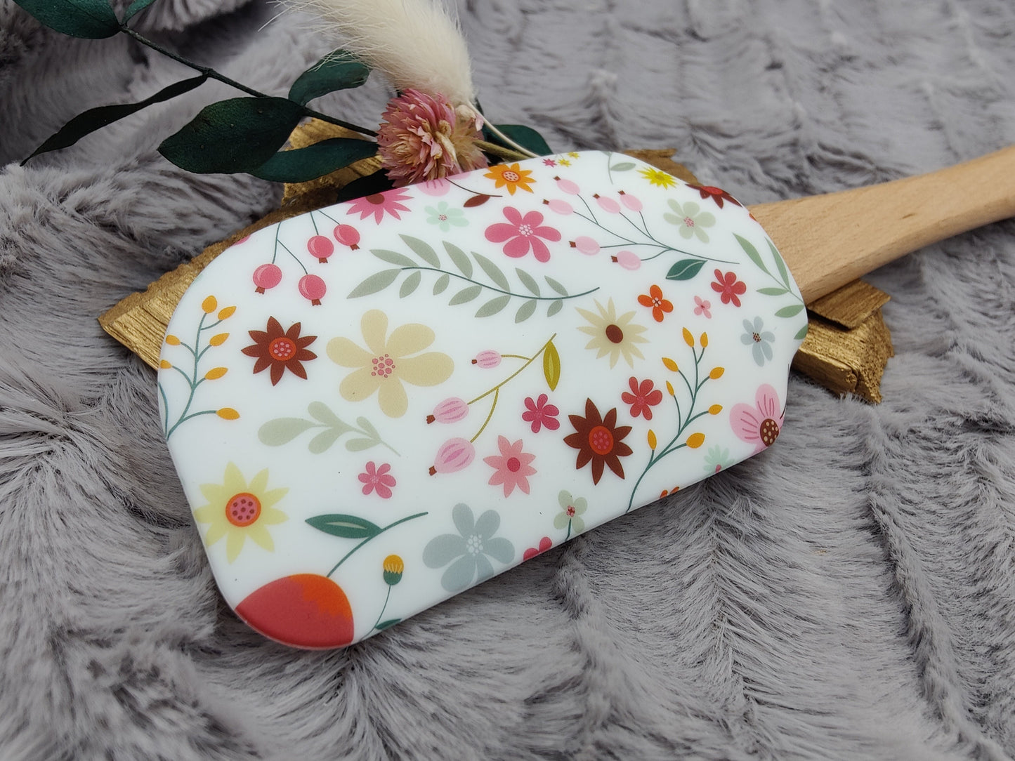 Teigschaber Silikonspatel XXXL Flower Power  backen kochen personalisiert ca. 31 cm lang mit Wunschgravur Geschenk Küchenhelfer