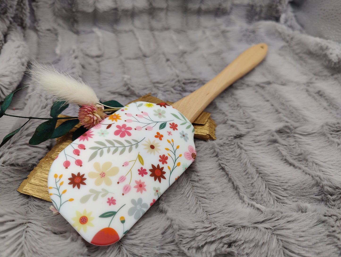 Teigschaber Silikonspatel XXXL Flower Power  backen kochen personalisiert ca. 31 cm lang mit Wunschgravur Geschenk Küchenhelfer