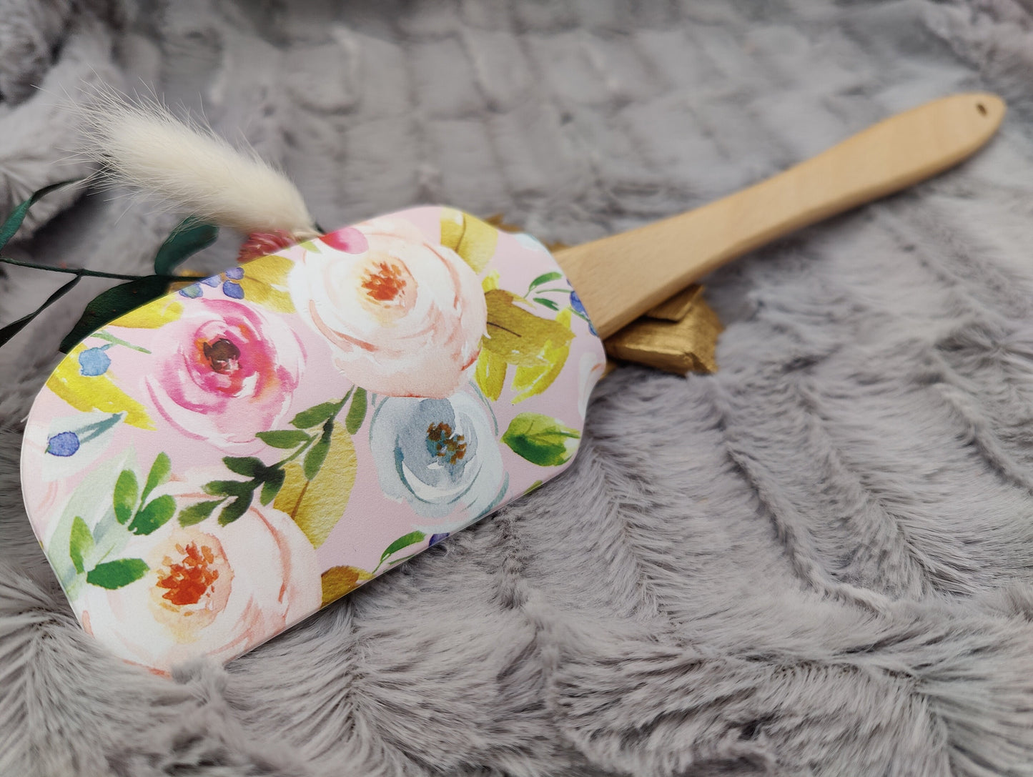 Teigschaber Silikonspatel XXXL Blumenmuster  backen kochen personalisiert ca. 31 cm lang mit Wunschgravur Geschenk Küchenhelfer