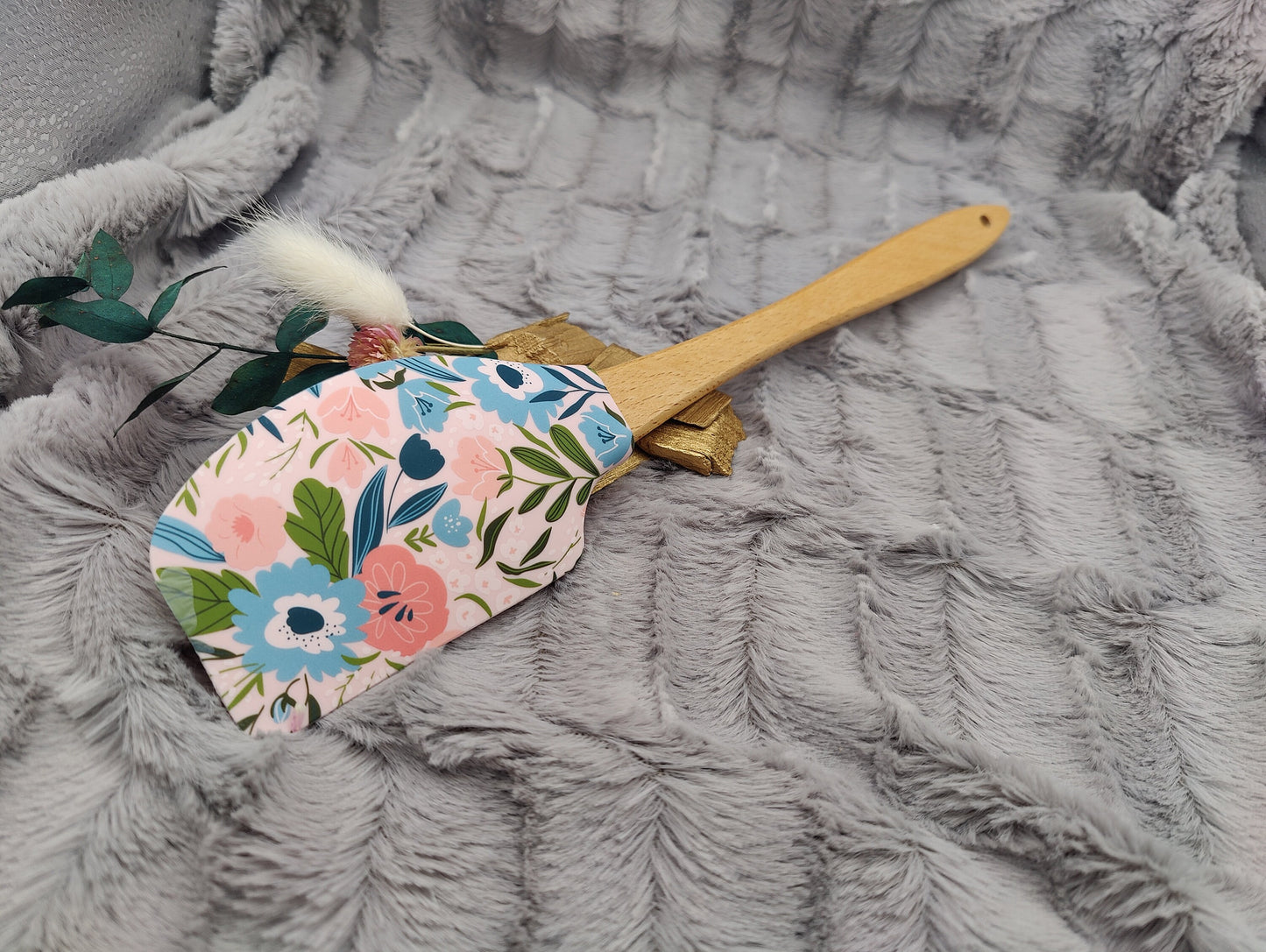 Teigschaber Silikonspatel XXXL rosa Blumen personalisiert Holz Spatel  backen kochen grillen ca. 31 cm lang