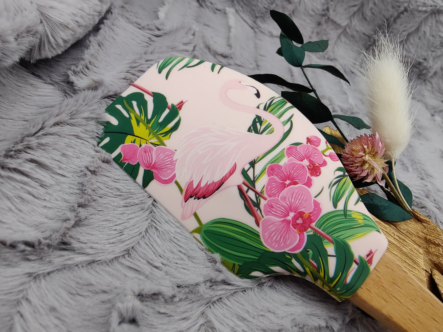 Teigschaber Silikonspatel XXXL rosa Flamingo Lotus personalisiert Holz Spatel  backen kochen grillen ca. 31 cm lang