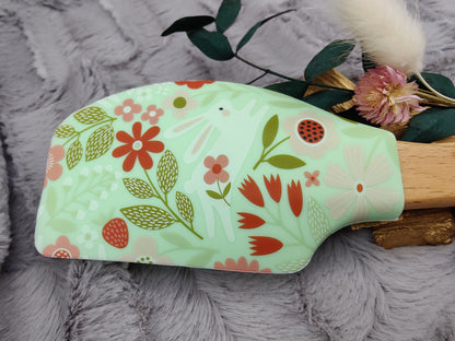 Teigschaber Silikonspatel XXXL mint mit Blumen Hase personalisiert Holz Spatel  backen kochen grillen ca. 31 cm lang