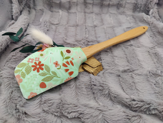 Teigschaber Silikonspatel XXXL mint mit Blumen Hase personalisiert Holz Spatel  backen kochen grillen ca. 31 cm lang