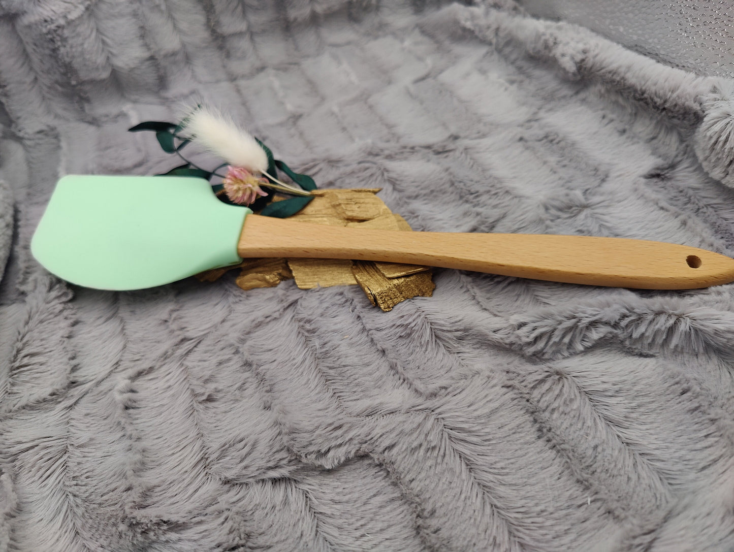 Teigschaber Silikonspatel XXXL mint mit Blumen Hase personalisiert Holz Spatel  backen kochen grillen ca. 31 cm lang