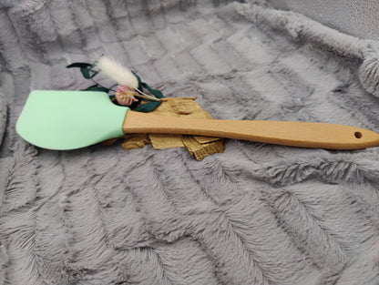 Teigschaber Silikonspatel XXXL mint mit Blumen Hase personalisiert Holz Spatel  backen kochen grillen ca. 31 cm lang