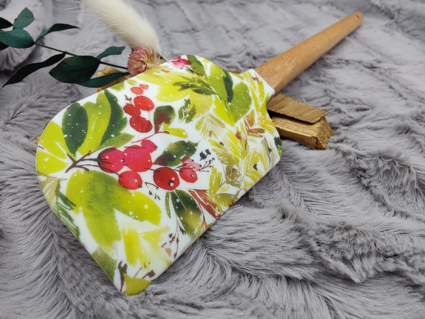 Teigschaber Silikonspatel XXXL Beeren Blätter  backen kochen personalisiert ca. 33 cm lang mit Wunschgravur Geschenk Küchenhelfer