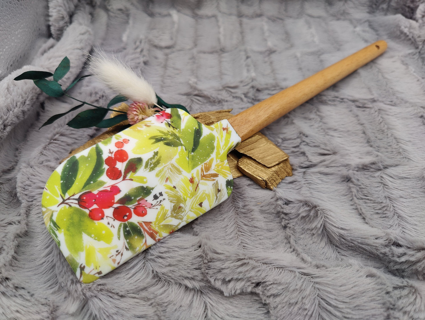 Teigschaber Silikonspatel XXXL Beeren Blätter  backen kochen personalisiert ca. 33 cm lang mit Wunschgravur Geschenk Küchenhelfer