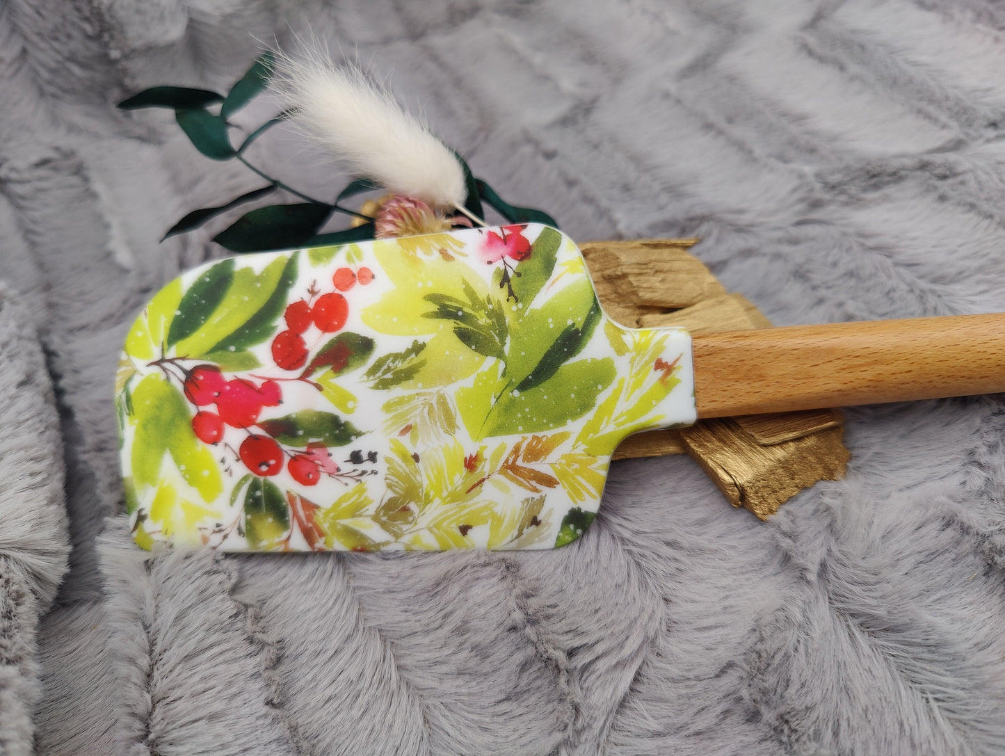 Teigschaber Silikonspatel XXXL Beeren Blätter  backen kochen personalisiert ca. 33 cm lang mit Wunschgravur Geschenk Küchenhelfer