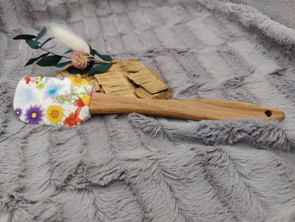 Teigschaber Silikonspatel buntes Blumenmuster  backen, kochen ca. 25 cm lang mit Wunschgravur personalisiert Geschenk
