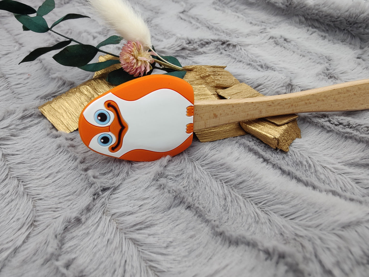 Teigschaber Silikonspatel Pinguin orange  backen, kochen ca. 21 cm lang mit Wunschgravur personalisiert Geschenk
