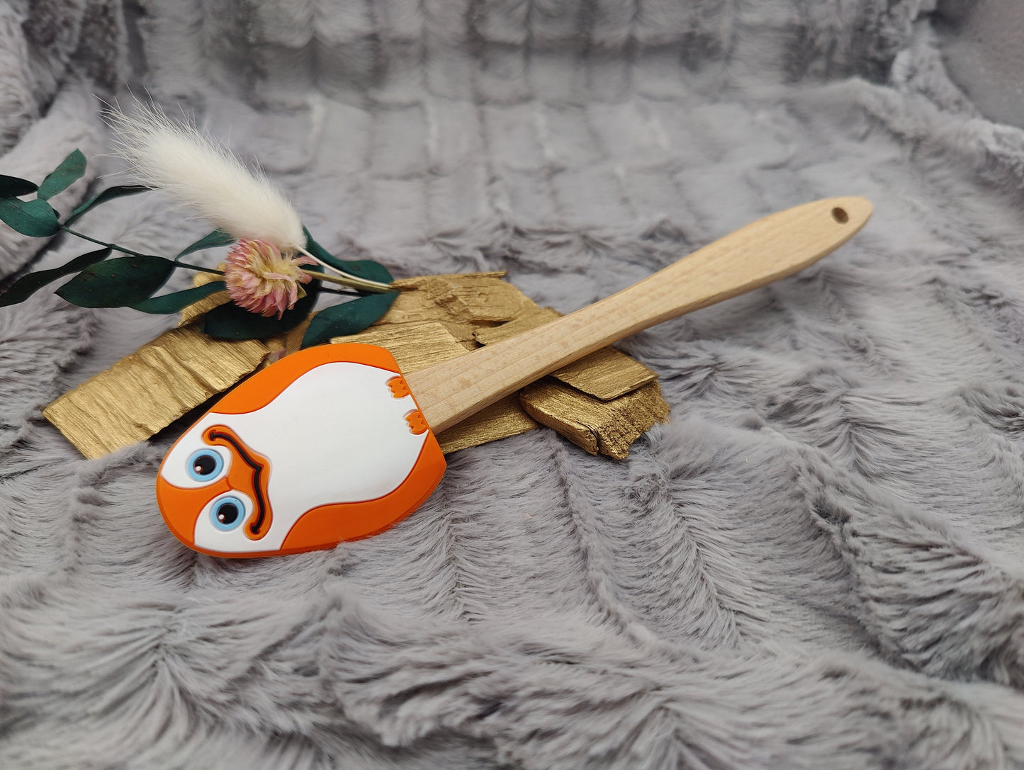 Teigschaber Silikonspatel Pinguin orange  backen, kochen ca. 21 cm lang mit Wunschgravur personalisiert Geschenk