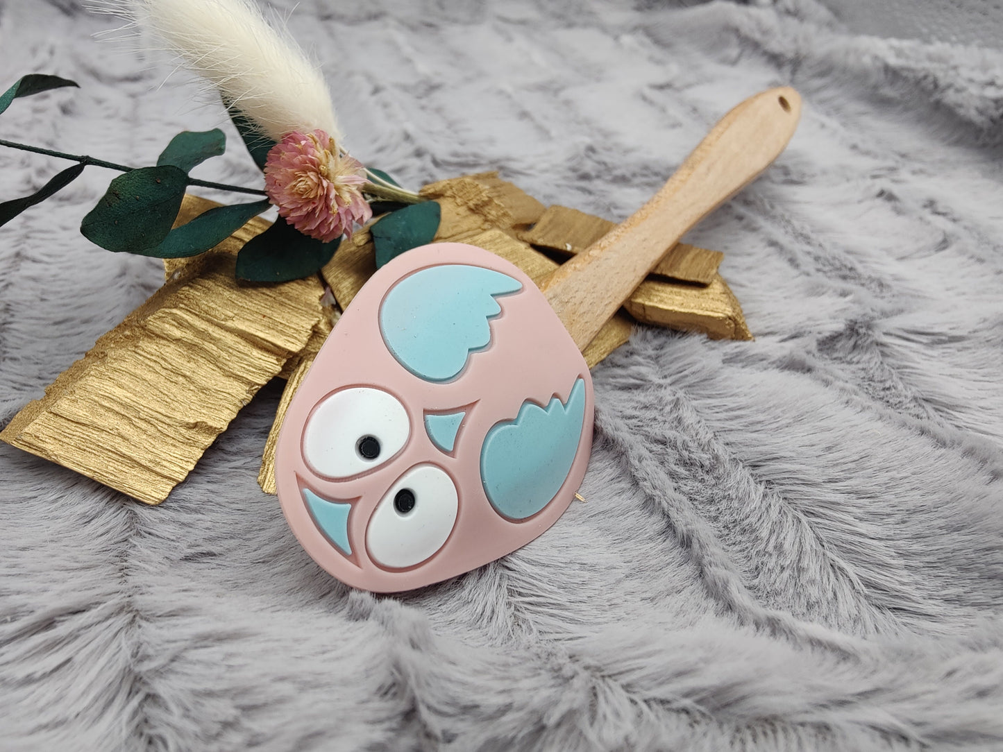 Teigschaber Silikonspatel Eule rosa  backen, kochen ca. 21 cm lang mit Wunschgravur personalisiert Geschenk