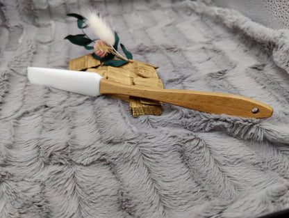 Teigschaber Silikonschaber Silikonspatel  Holz schmal/lang weiß für Nuss-Nougat-Creme ca. 25,4 x 2,5 cm mit Wunschgravur personalisiert