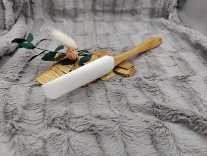 Teigschaber Silikonschaber Silikonspatel  Holz schmal/lang weiß für Nuss-Nougat-Creme ca. 25,4 x 2,5 cm mit Wunschgravur personalisiert