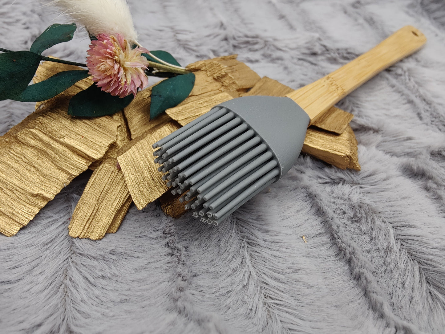 Silikonpinsel Backpinsel Bambus Pinsel grau zum grillen, backen, marinieren, kochen uvm. ca. 21 cm lang mit Wunschgravur personalisiert