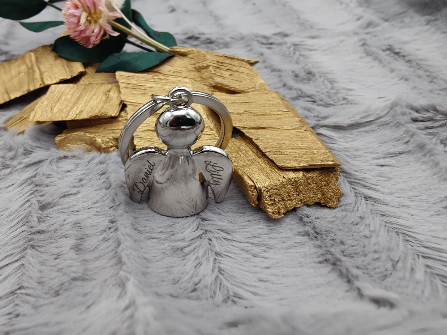 Schlüsselanhänger Schutzengel Engel Metall mit individueller Gravur personalisiert Geschenk