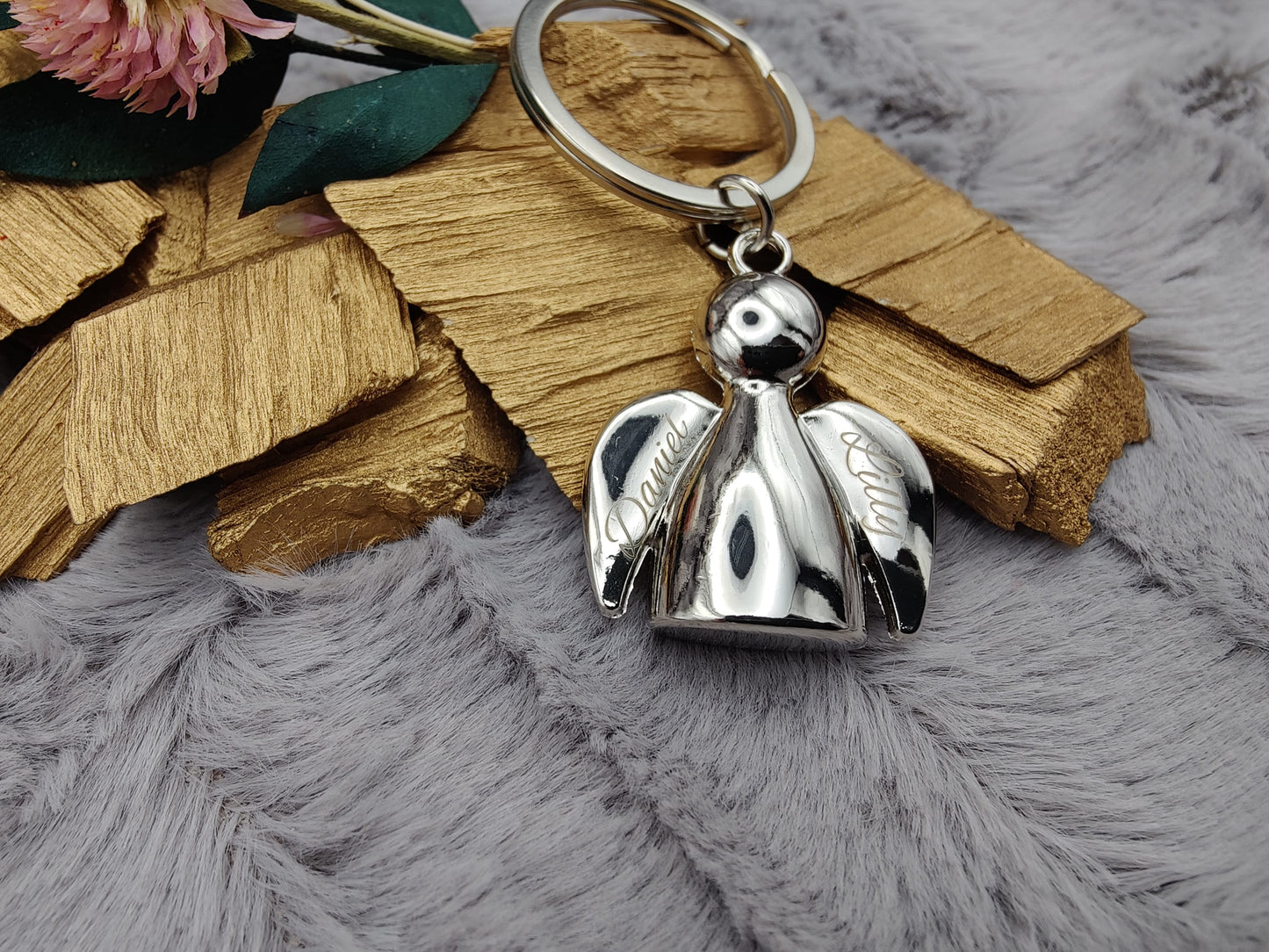 Schlüsselanhänger Schutzengel Engel Metall mit individueller Gravur personalisiert Geschenk