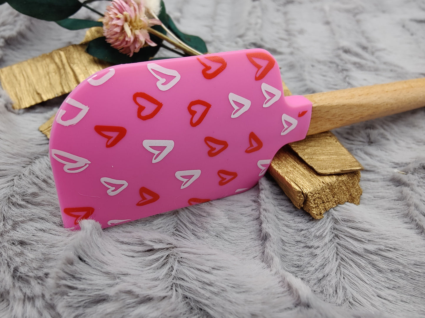 Teigschaber Silikonspatel pink Herz Herzen  backen, kochen ca. 23 cm lang mit Wunschgravur personalisiert Geschenk