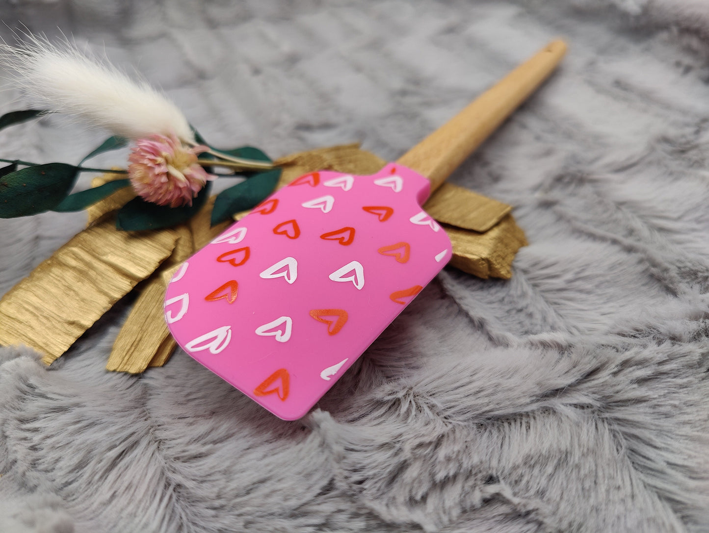 Teigschaber Silikonspatel pink Herz Herzen  backen, kochen ca. 23 cm lang mit Wunschgravur personalisiert Geschenk