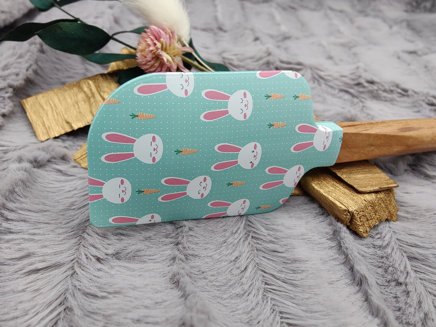 Teigschaber Silikonspatel Bunny Hase türkis Karotte  backen, kochen ca. 23 cm lang mit Wunschgravur personalisiert Geschenk