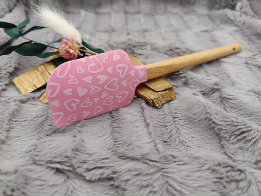 Teigschaber Silikonspatel rosa Herz Herzen  backen, kochen ca. 23 cm lang mit Wunschgravur personalisiert Geschenk