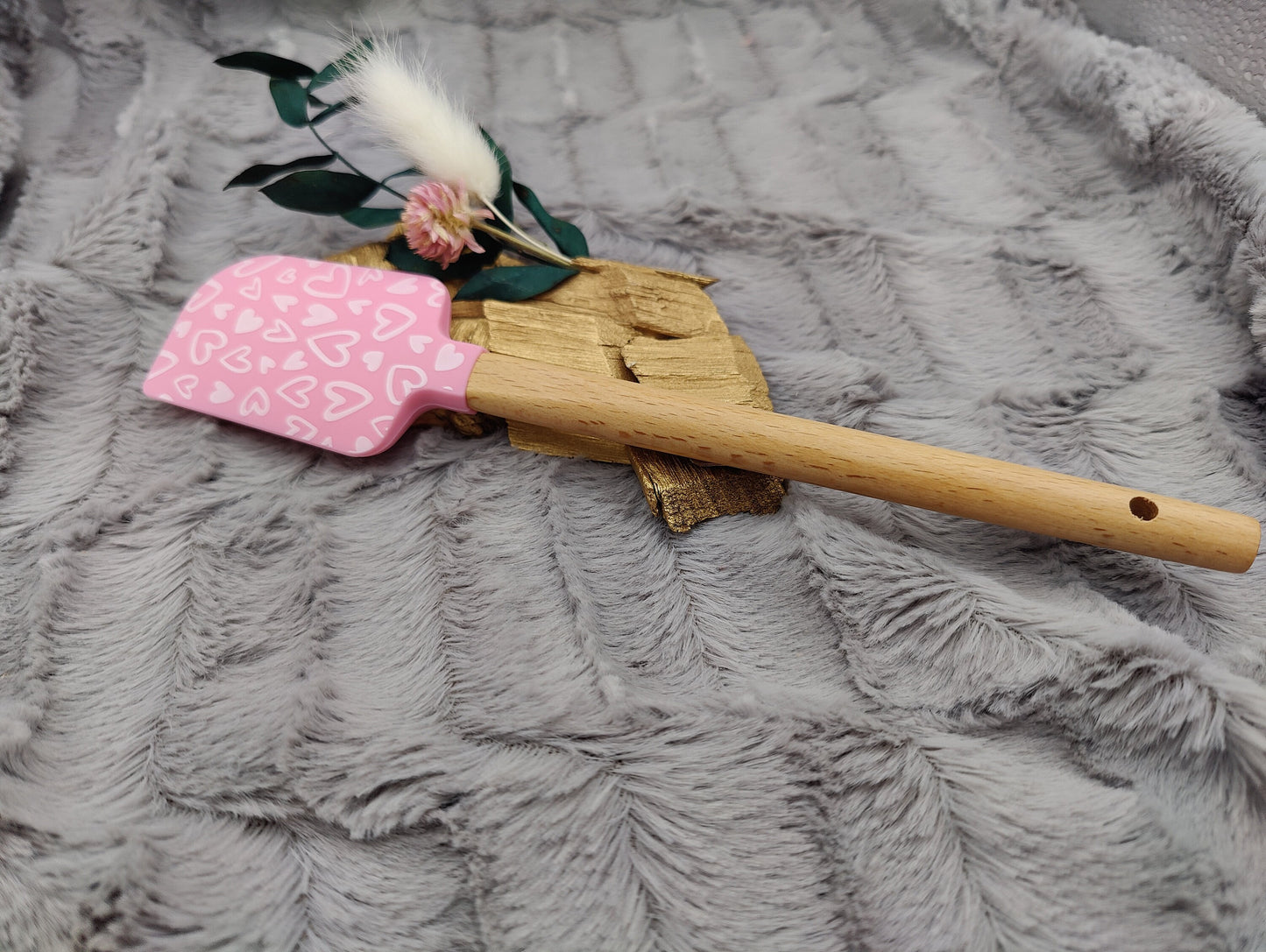 Teigschaber Silikonspatel rosa Herz Herzen  backen, kochen ca. 23 cm lang mit Wunschgravur personalisiert Geschenk