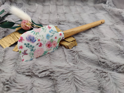 Teigschaber Silikonspatel weiß Blumenmuster floral  backen, kochen ca. 23 cm lang mit Wunschgravur personalisiert Geschenk