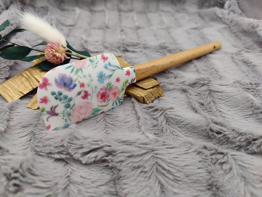 Teigschaber Silikonspatel weiß Blumenmuster floral  backen, kochen ca. 23 cm lang mit Wunschgravur personalisiert Geschenk