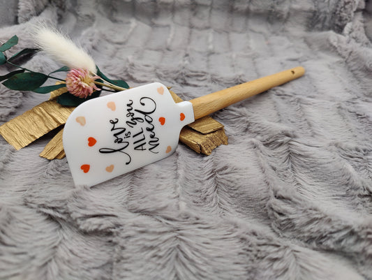 Teigschaber Silikonspatel love is all you need Herz  backen, kochen ca. 23 cm lang mit Wunschgravur personalisiert Geschenk