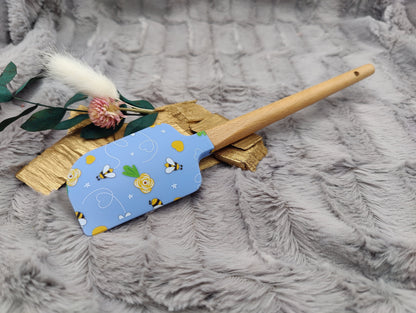 Teigschaber Silikonspatel flieder Bienen Herz  backen, kochen ca. 23 cm lang mit Wunschgravur personalisiert Geschenk