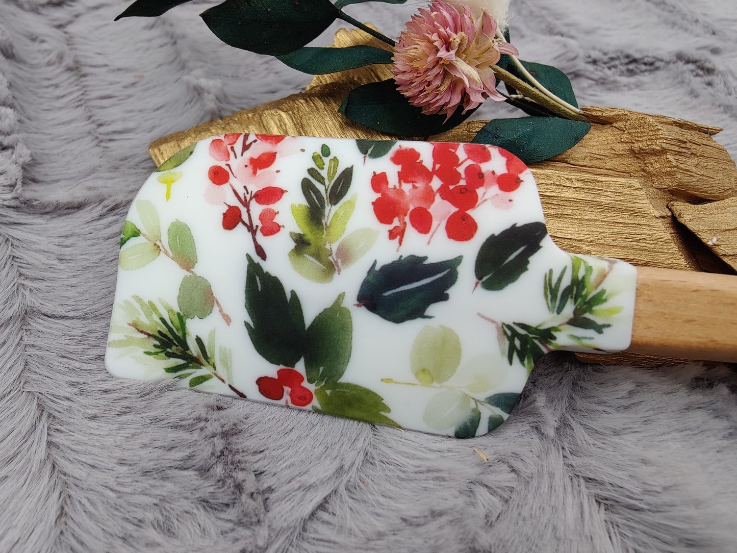 Teigschaber Silikonspatel Blätter Früchte  backen, kochen ca. 23 cm lang mit Wunschgravur personalisiert Geschenk