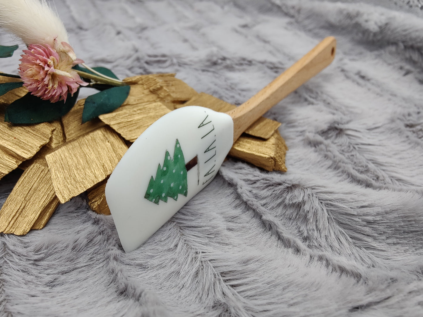 Silikonspatel Christbaum personalisiert FA.LA.LA. Weihnachten Teigschaber mit Motiv backen, kochen, grillen ca. 18 cm lang Geschenk