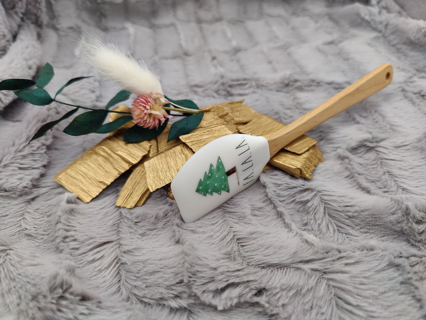 Silikonspatel Christbaum personalisiert FA.LA.LA. Weihnachten Teigschaber mit Motiv backen, kochen, grillen ca. 18 cm lang Geschenk