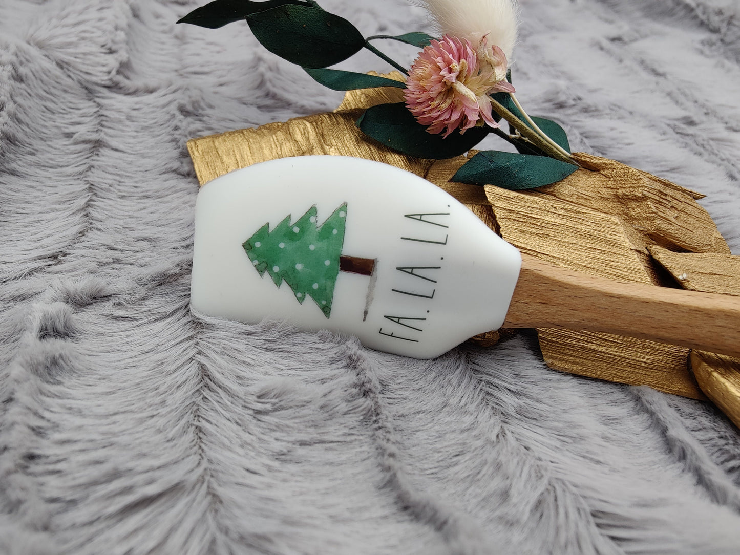 Silikonspatel Christbaum personalisiert FA.LA.LA. Weihnachten Teigschaber mit Motiv backen, kochen, grillen ca. 18 cm lang Geschenk