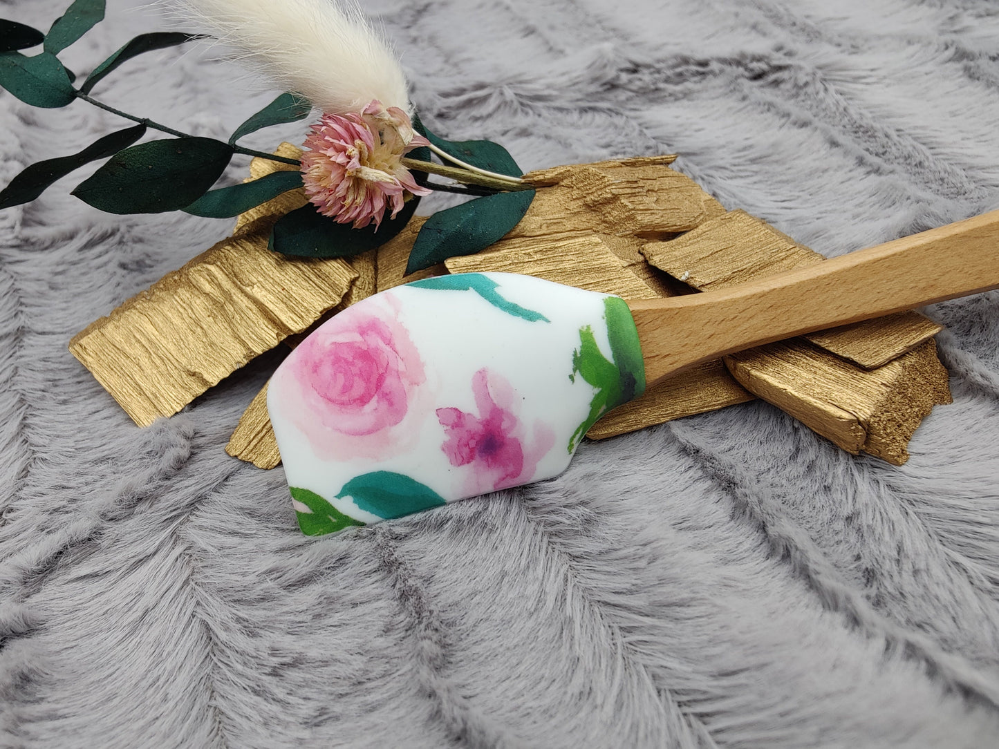 Teigschaber Silikonspatel Blume floral personalisiert  backen, kochen, grillen ca. 18 cm lang Geschenk