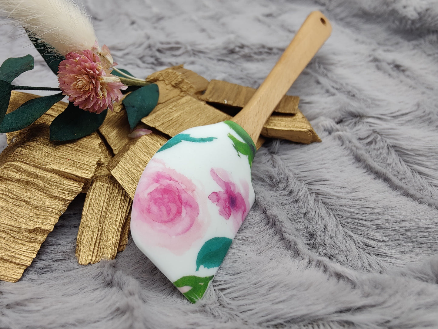 Teigschaber Silikonspatel Blume floral personalisiert  backen, kochen, grillen ca. 18 cm lang Geschenk