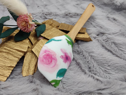 Teigschaber Silikonspatel Blume floral personalisiert  backen, kochen, grillen ca. 18 cm lang Geschenk