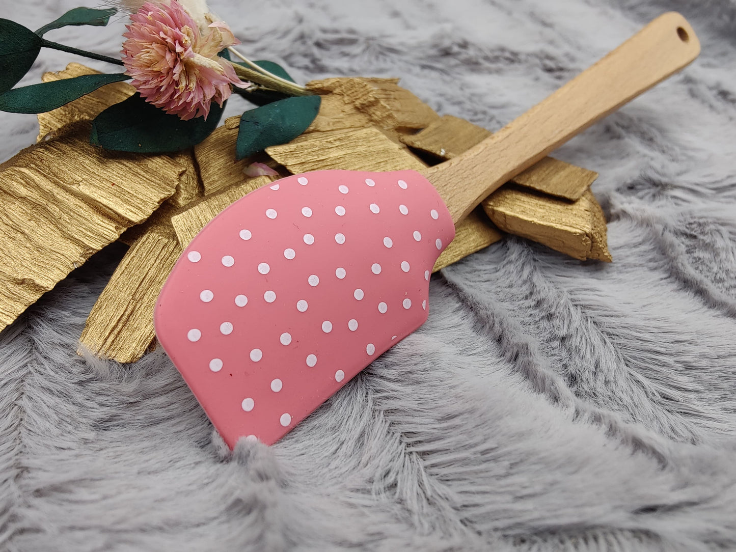 Teigschaber Silikonspatel Punkte Dots rosa personalisiert  backen, kochen, grillen ca. 18 cm lang Geschenk