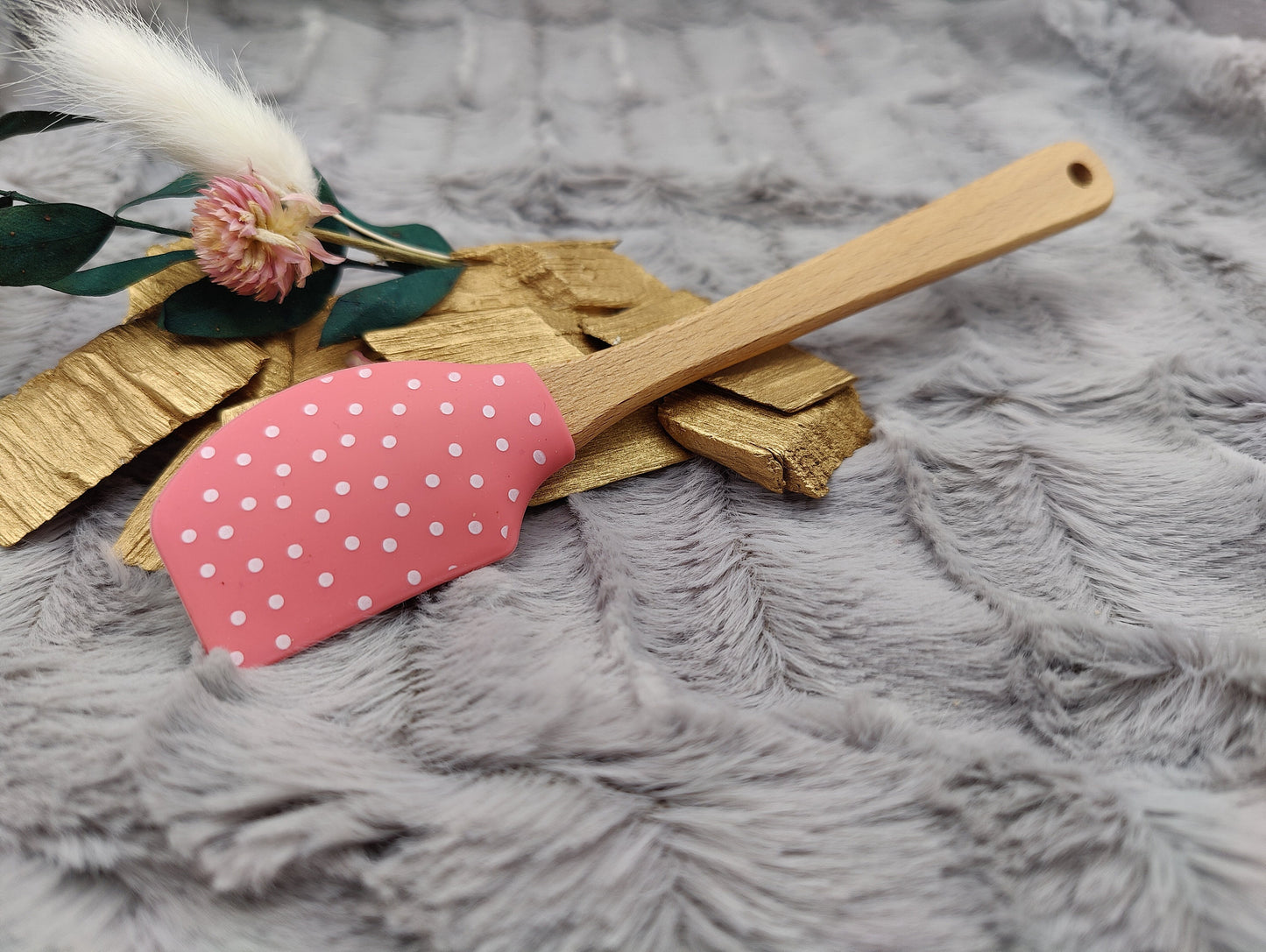 Teigschaber Silikonspatel Punkte Dots rosa personalisiert  backen, kochen, grillen ca. 18 cm lang Geschenk