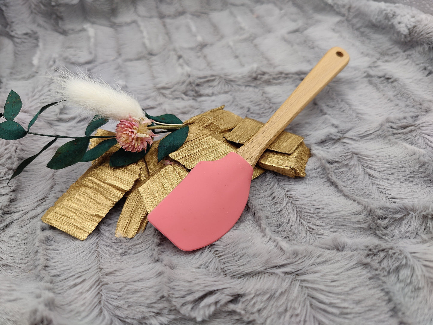 Teigschaber Silikonspatel Punkte Dots rosa personalisiert  backen, kochen, grillen ca. 18 cm lang Geschenk