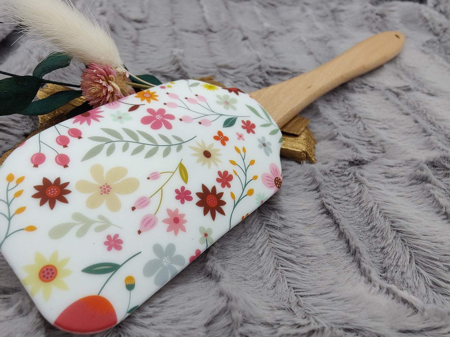 Teigschaber Silikonspatel XXXL Flower Power  backen kochen personalisiert ca. 31 cm lang mit Wunschgravur Geschenk Küchenhelfer