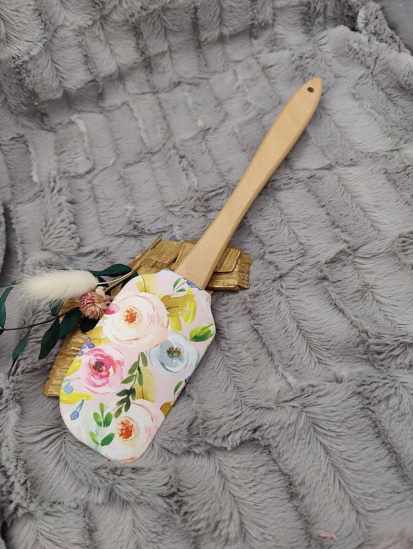 Teigschaber Silikonspatel XXXL Blumenmuster  backen kochen personalisiert ca. 31 cm lang mit Wunschgravur Geschenk Küchenhelfer